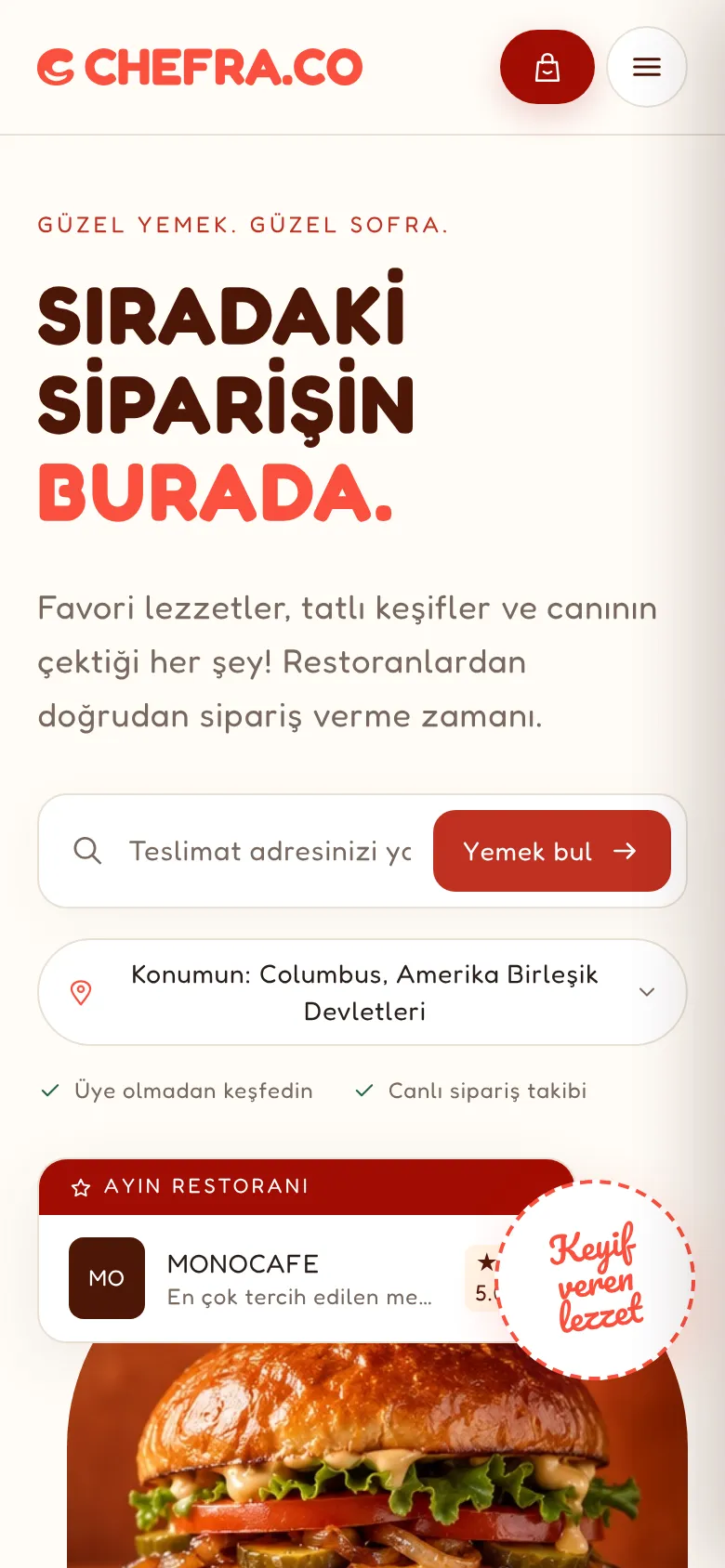 CHEFRA ana sayfası telefonda