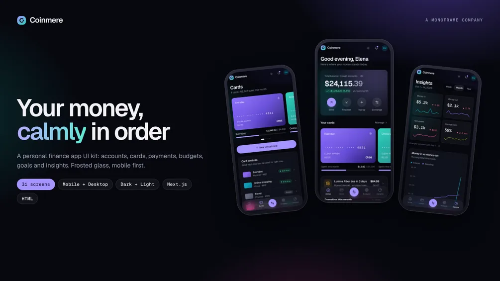 Coinmere finans uygulaması UI kiti kapak görseli